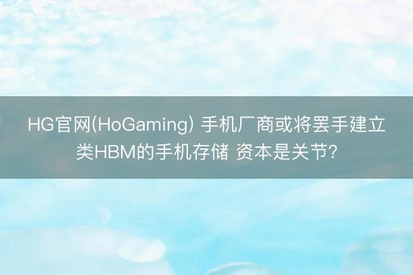 HG官网(HoGaming) 手机厂商或将罢手建立类HBM的手机存储 资本是关节？