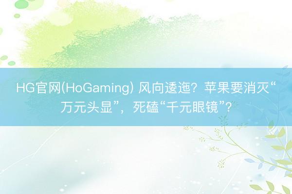 HG官网(HoGaming) 风向逶迤？苹果要消灭“万元头显”，死磕“千元眼镜”？
