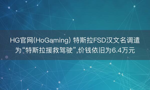 HG官网(HoGaming) 特斯拉FSD汉文名调遣为“特斯拉援救驾驶”，价钱依旧为6.4万元