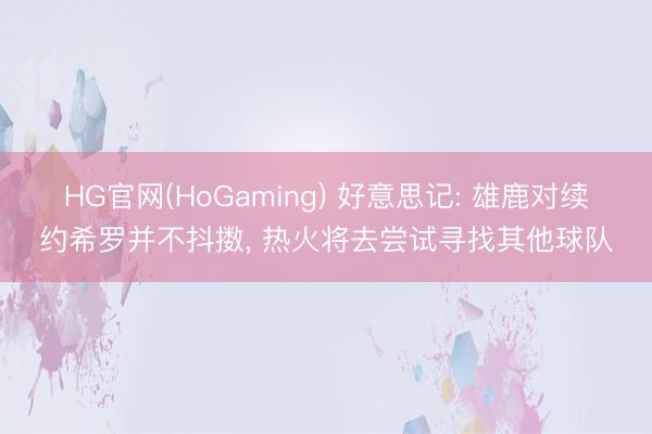 HG官网(HoGaming) 好意思记: 雄鹿对续约希罗并不抖擞, 热火将去尝试寻找其他球队